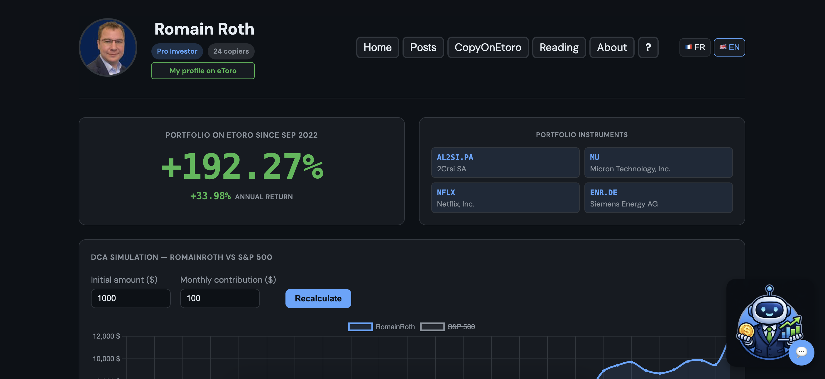 Aperçu dashboard eToro et IA Finance